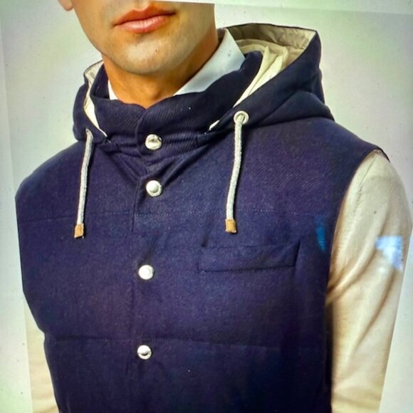 BRUNELLO CUCINELLI LUX Down Padded Vest, Navy,Linen Silk Wool,Hood, M, RT$3200 - Picture 6 of 15